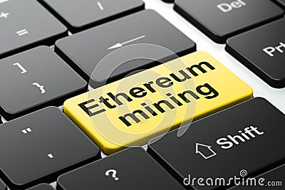 Cryptocurrency concept: Ethereum Mining on computer keyboard background Stock Photo