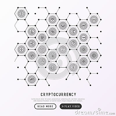 Cryptocurrency concept in honeycombs Vector Illustration