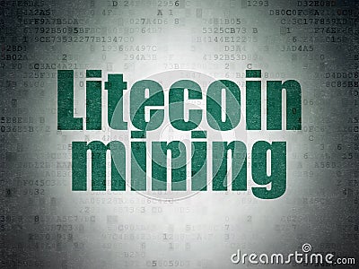 Cryptocurrency concept: Litecoin Mining on Digital Data Paper background Stock Photo