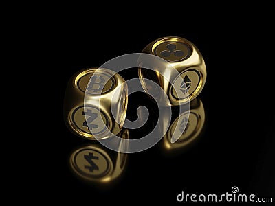 Cryptocurrency dice - gold - bitcoin, etherium -3D render Editorial Stock Photo