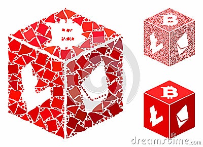 Cryptocurrency dice Mosaic Icon of Joggly Elements Vector Illustration