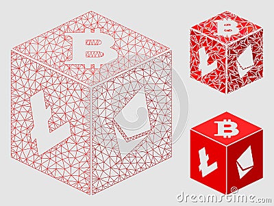 Cryptocurrency Dice Vector Mesh Wire Frame Model and Triangle Mosaic Icon Vector Illustration