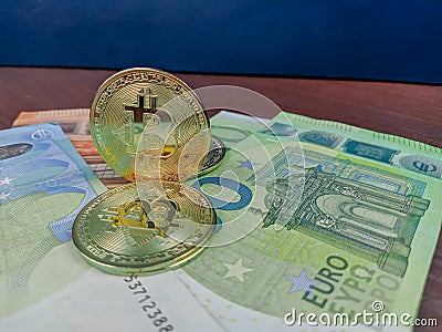 Cryptocurrency domination in the future over the traditional paper money in global exchange and investment, earning by mining and Stock Photo