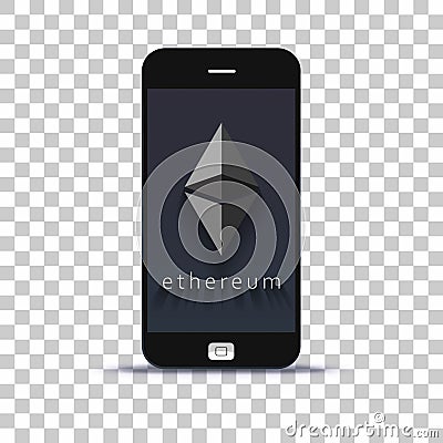 Cryptocurrency ethereum exchange application for mobile phone pasted on photo paper Vector Illustration