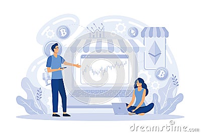 Cryptocurrency exchange platform, bitcoin transactions, Vector Illustration