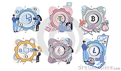 Cryptocurrency exchange platform and blockchain. Bitcoin mining, exchange platform, investment technology Vector Illustration