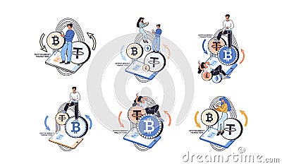 Cryptocurrency exchange platform and blockchain. Bitcoin mining, exchange platform, investment technology Vector Illustration