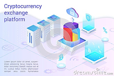 Cryptocurrency exchange platform landing page vector template Vector Illustration