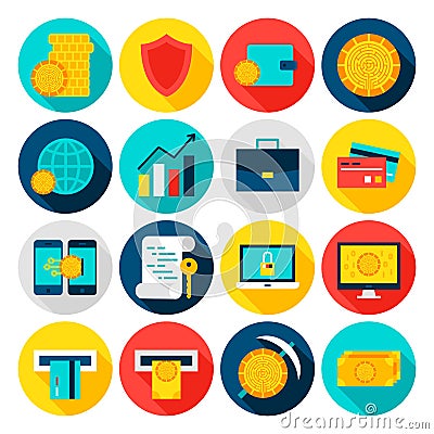 Cryptocurrency Flat Icons Vector Illustration