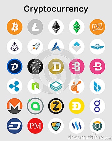 Cryptocurrency flat icons on white Vector Illustration