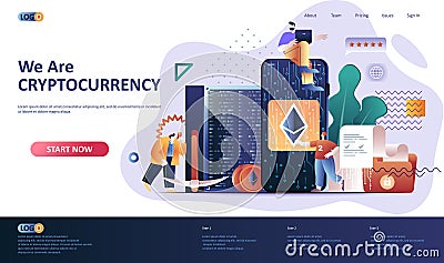 Cryptocurrency flat landing page template. Vector Illustration