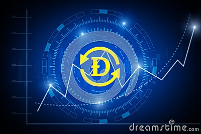 Cryptocurrency. futuristic gold Dogecoin digital crypto currency with virtual graphic graph chart on dark background, digital mone Editorial Stock Photo