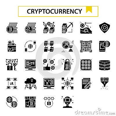 Cryptocurrency glyph design icon set. Stock Photo