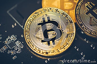 Cryptocurrency golden bitcoin coin. Conceptual image for crypto currency Stock Photo