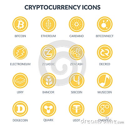Cryptocurrency icons on white background. Editorial Stock Photo