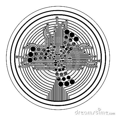 Cryptocurrency iota coin with circuit lines Vector Illustration