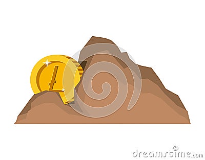 Cryptocurrency litecoin money in mountain mining Vector Illustration