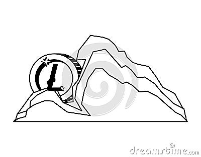 Cryptocurrency litecoin money in mountain mining Vector Illustration