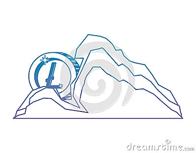 Cryptocurrency litecoin money in mountain mining Vector Illustration