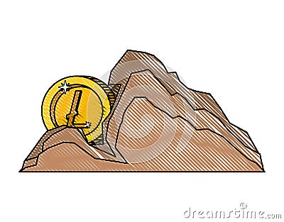 Cryptocurrency litecoin money in mountain mining Vector Illustration