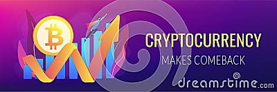 Cryptocurrency makes comeback concept banner header Vector Illustration