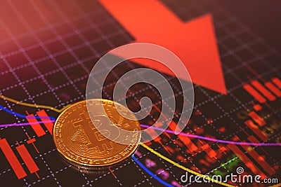 Cryptocurrency market crisis background, bitcoin and red stock chart, finance and business concept photo Stock Photo