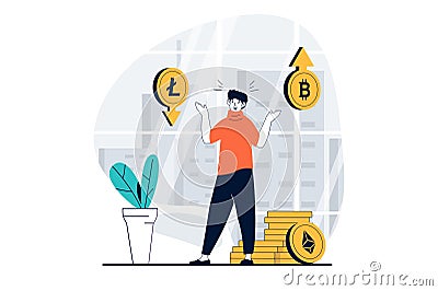 Cryptocurrency marketplace concept with people scene in flat design for web Vector Illustration