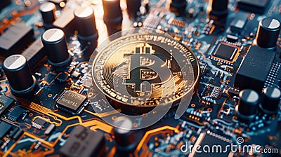 Cryptocurrency mining becomes a profitable industry with specialized computers solving complex algorithms to earn new Stock Photo