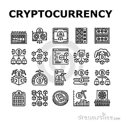 cryptocurrency mining blockchain icons set vector Vector Illustration