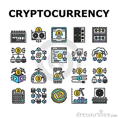cryptocurrency mining blockchain icons set vector Vector Illustration