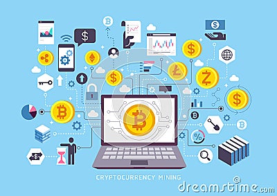 Cryptocurrency mining conceptual design. Vector Illustration