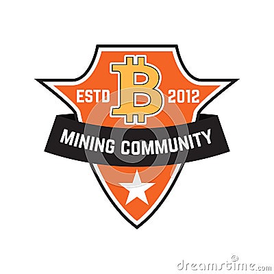 Cryptocurrency mining emblem isolated on white background. Design elements for logo,label, emblem, sign. Vector Illustration