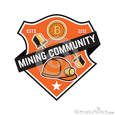 Cryptocurrency mining emblem isolated on white background. Design elements for logo,label, emblem, sign. Vector Illustration