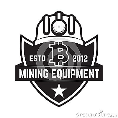 Cryptocurrency mining emblem isolated on white background. Design elements for logo,label, emblem, sign. Vector Illustration