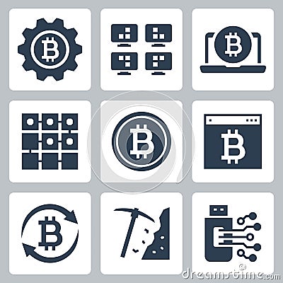 Cryptocurrency Mining Vector Icons in Glyph Style 2 Vector Illustration