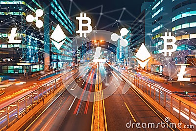 Cryptocurrency with motion blurred traffic Editorial Stock Photo