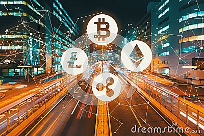 Cryptocurrency with motion blurred traffic Editorial Stock Photo