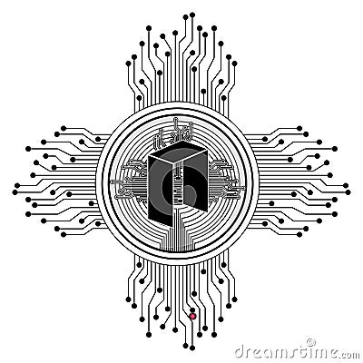 Cryptocurrency neo coin with circuit lines Vector Illustration