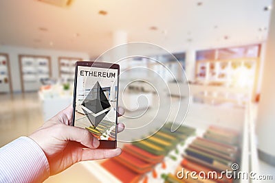 Cryptocurrency payment concept with Ethereum Editorial Stock Photo