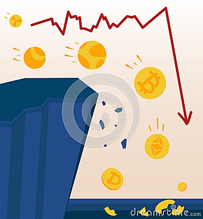 Cryptocurrency price crash. Stablecoin crisis. Cartoon Illustration