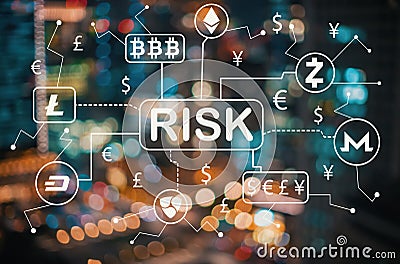 Cryptocurrency risk theme with blurred city lights Stock Photo