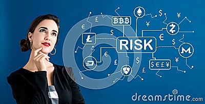 Cryptocurrency risk theme with business woman Stock Photo