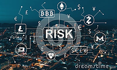 Cryptocurrency risk theme with Downtown Los Angeles Stock Photo