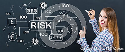 Cryptocurrency risk theme with young woman Stock Photo