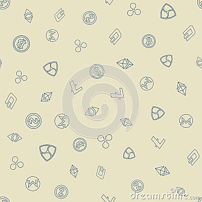 Cryptocurrency Seamless Pattern background. Cartoon Illustration