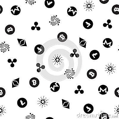 Cryptocurrency seamless pattern. Crypto currency background. Cartoon Illustration