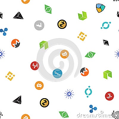 Cryptocurrency seamless pattern. Crypto currency background. Cartoon Illustration