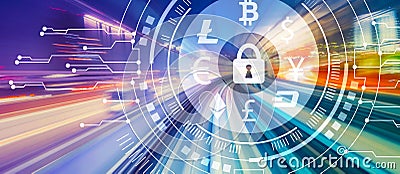 Cryptocurrency security theme with high speed motion blur Stock Photo