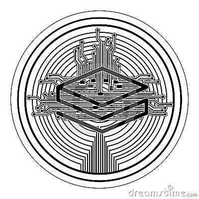 Cryptocurrency stratis coin with circuit lines Vector Illustration