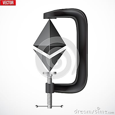 Cryptocurrency symbol ethereum under pressure Vector Illustration